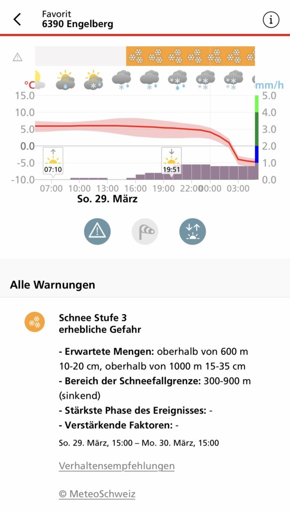 Schneewarnung für Engelberg